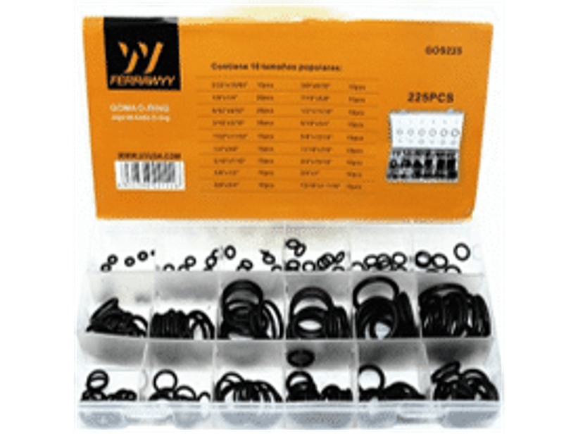 Display surtido de O-ring en pulgadas 225un en 18 medidas distintas