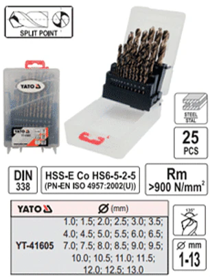 Set de brocas de cobalto helicoidales CO-HSS, 25 piezas, 1,1