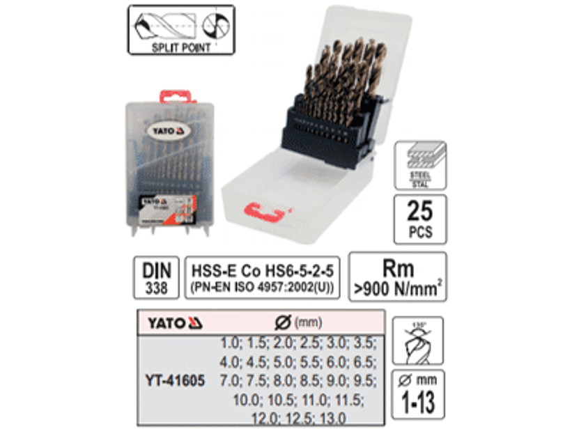 Set de brocas de cobalto helicoidales CO-HSS, 25 piezas, 1,1