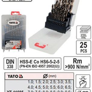 Set de brocas de cobalto helicoidales CO-HSS, 25 piezas, 1,1