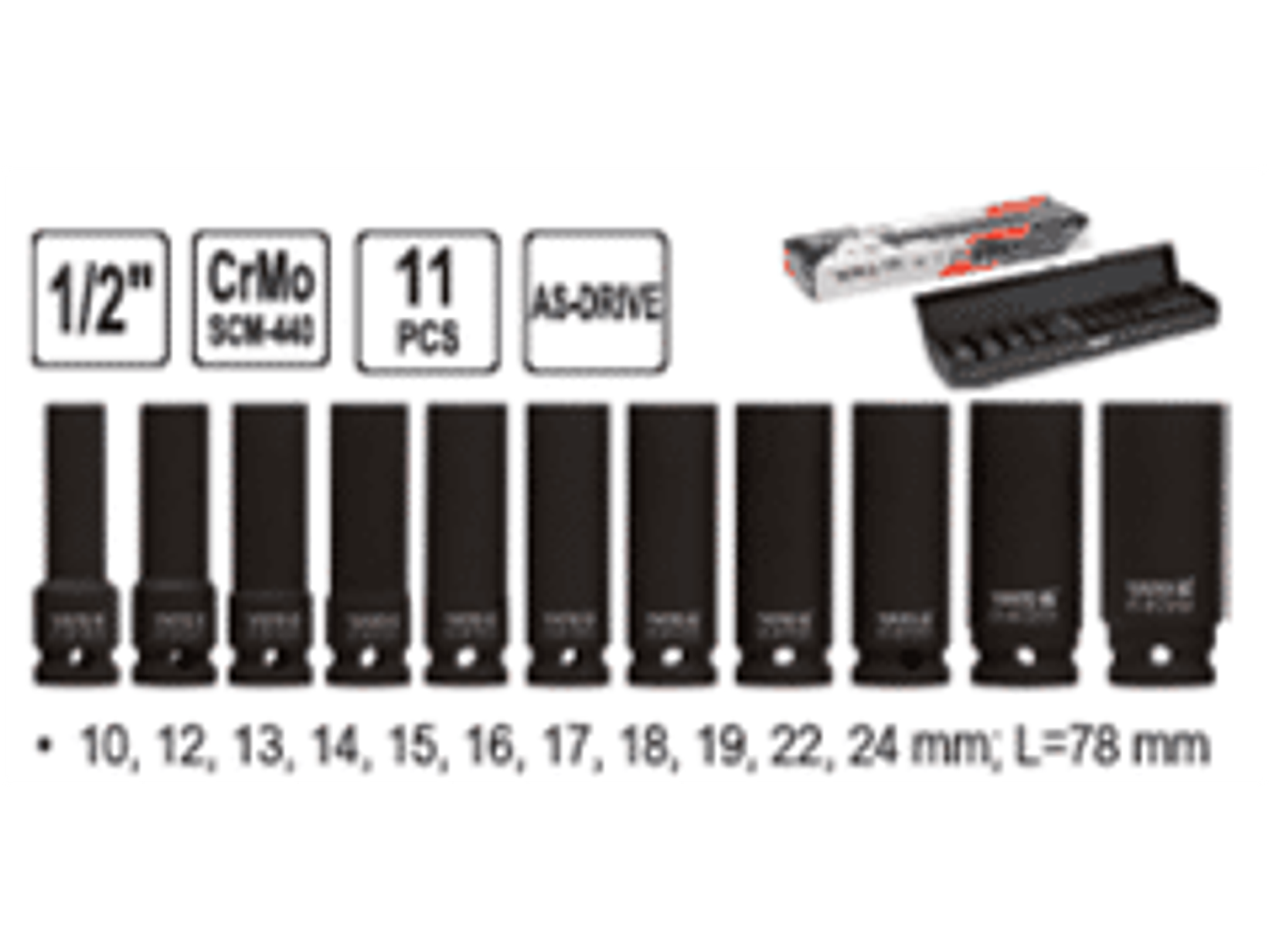 Juego de dados de impacto largos de 1/2
