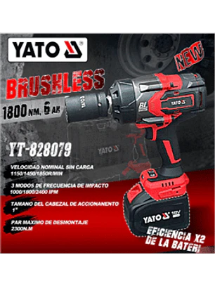 LLAVE DE IMPACTO INALÁMBRICA 18 V. 1800NM CUADRANTE DE 1