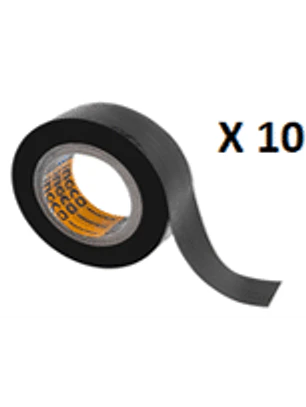 SET DE 10 HUINCHAS AISLADORAS 18MM X 9,15MTS NEGRA