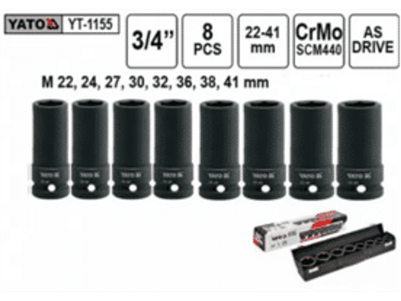 Juego de dados largos de impacto de 3/4