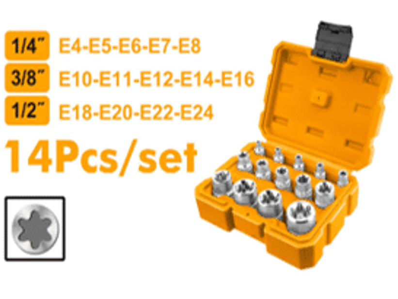SET DE DADOS TORX HEMBRA (ESTRELLA) 14 PIEZAS 1/4
