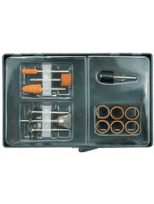 Juego de 13 accesorios para completar el equipamiento básico de una amoladora recta. Permite un trabajo rápido, fácil y económico