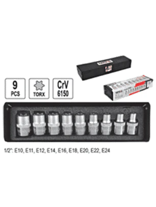 Jgo. Dados Torx Hembra (Estrella) std. caja metálica 1/2