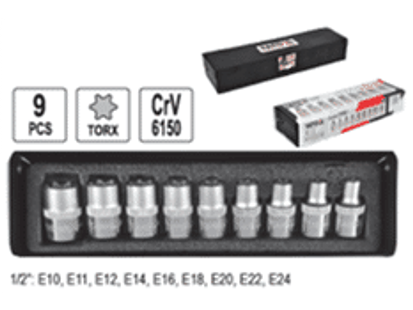 Jgo. Dados Torx Hembra (Estrella) std. caja metálica 1/2