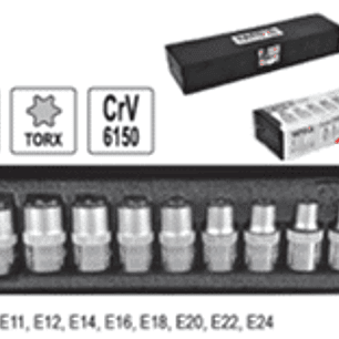 Jgo. Dados Torx Hembra (Estrella) std. caja metálica 1/2