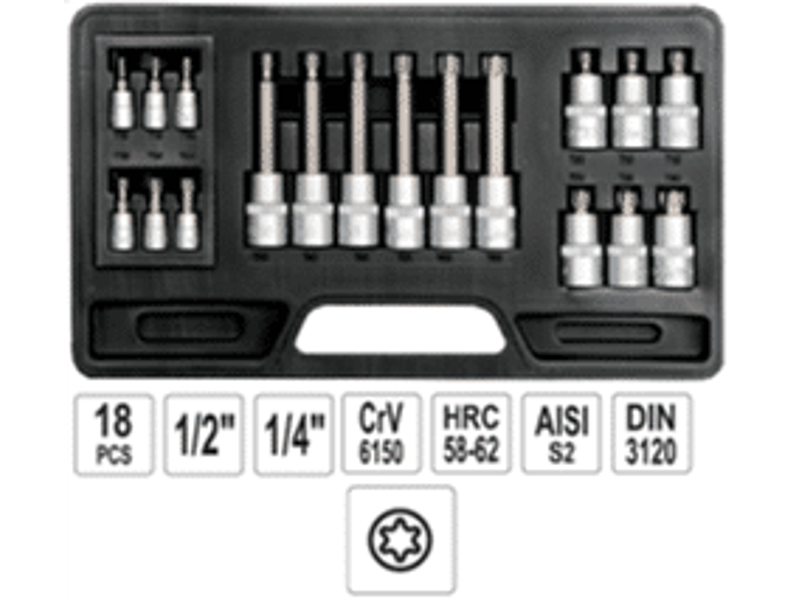 Juego de dados Torx de 1/4