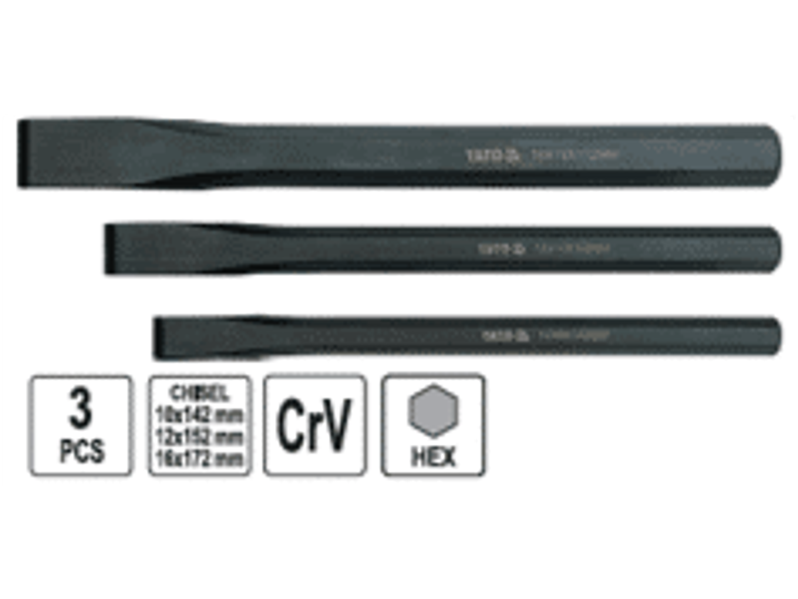 Juego de cinceles hexagonales, 3 piezas