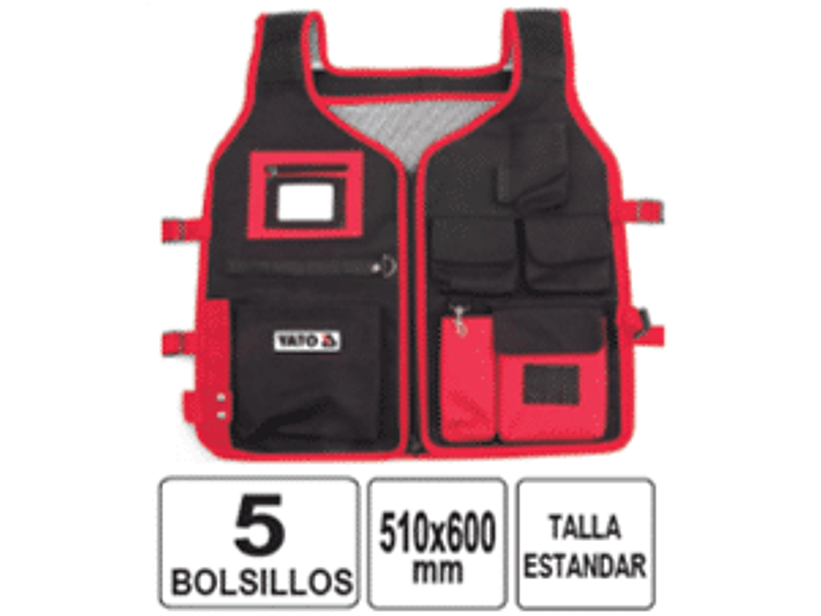 Chaqueta porta herramientas sin mangas, talla única, 5 bolsillos, 510x600 mm