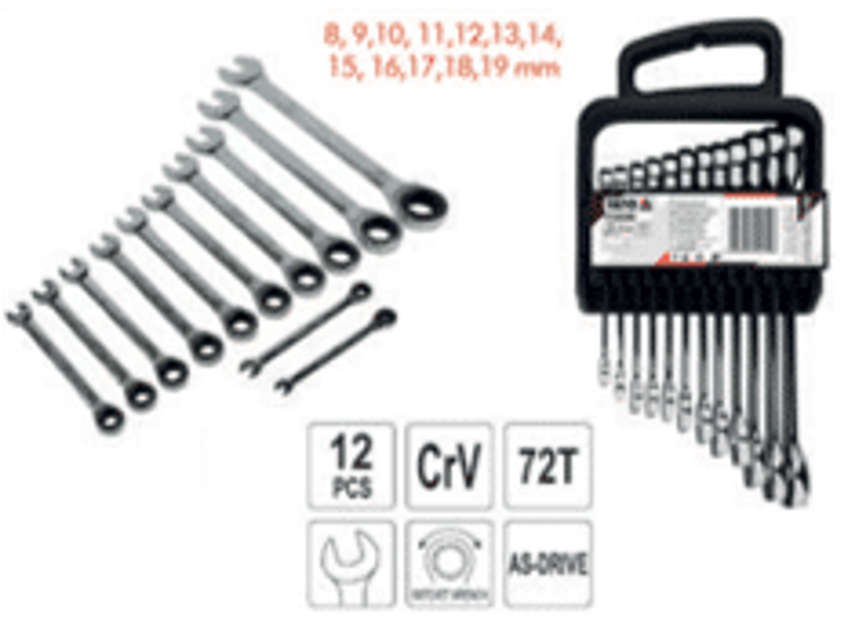 Juego de llaves punta corona con chicharra (72 dientes)