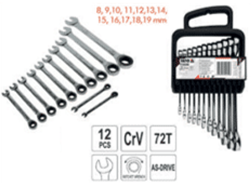 Juego de llaves punta corona con chicharra (72 dientes)