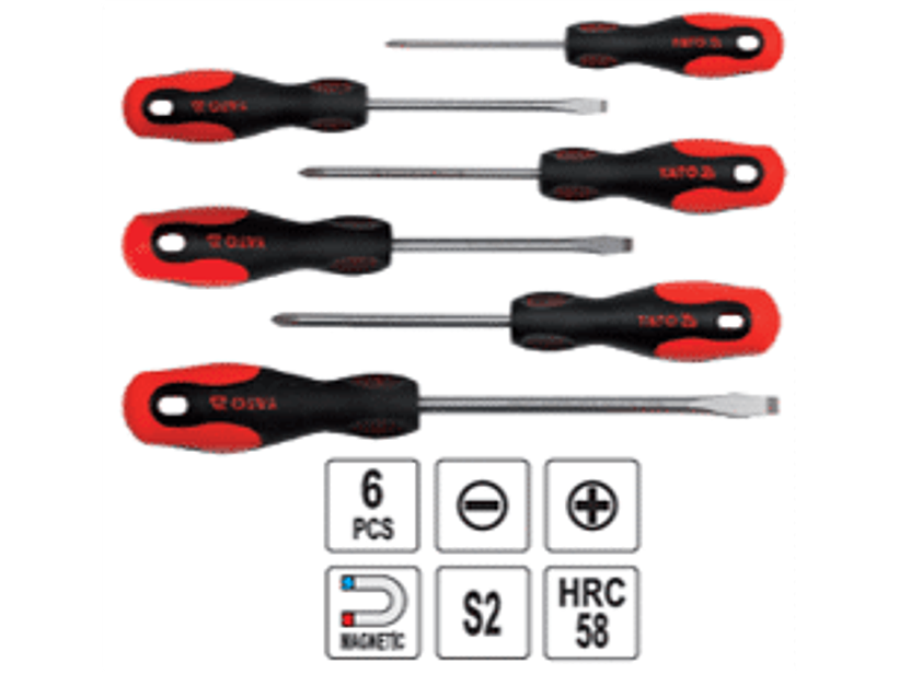 Jgo. Destornilladores paleta y cruz, 6pzas.