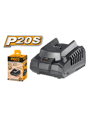 CARGADOR INGCO 20V CARGA 1 HORA Voltaje de entrada nominal: 110V-240V~50/60Hz Entrada nominal poder: 50W Voltaje de salida: 20V Corriente de carga: 2A Carga: Batería 20V 2