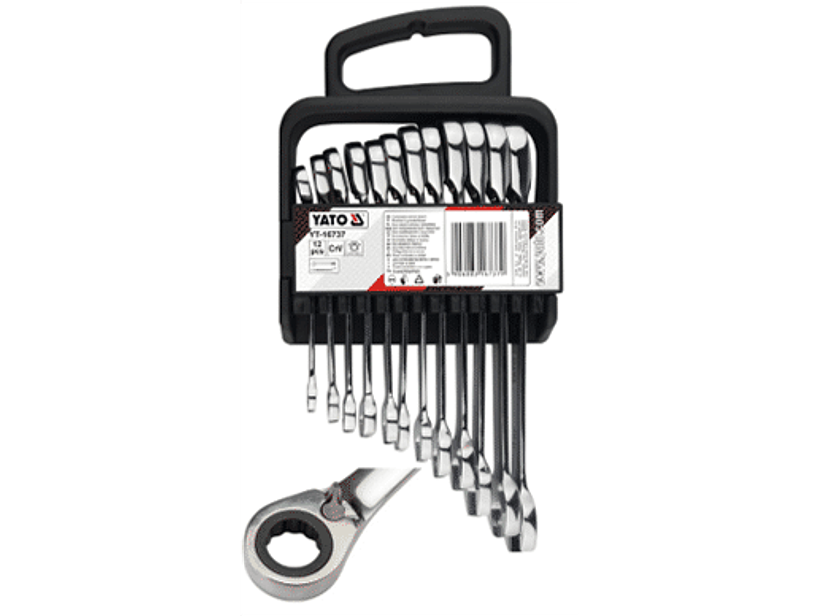 Juego de llaves punta corona con chicharra reversible (72 dientes)