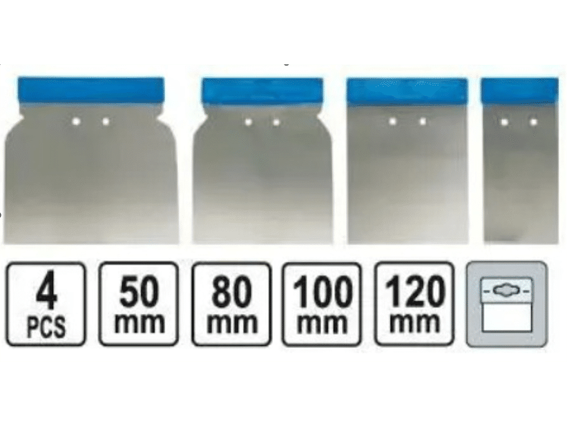Set de 4 raspadores de acero inoxidable tipo laina para carroceros