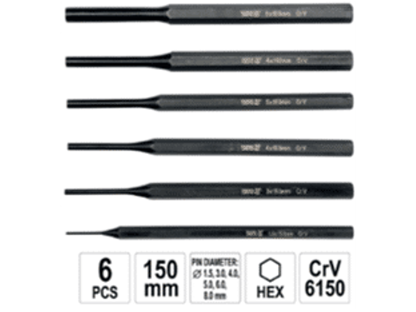 Set de 6 botadores. 150 mm largo.