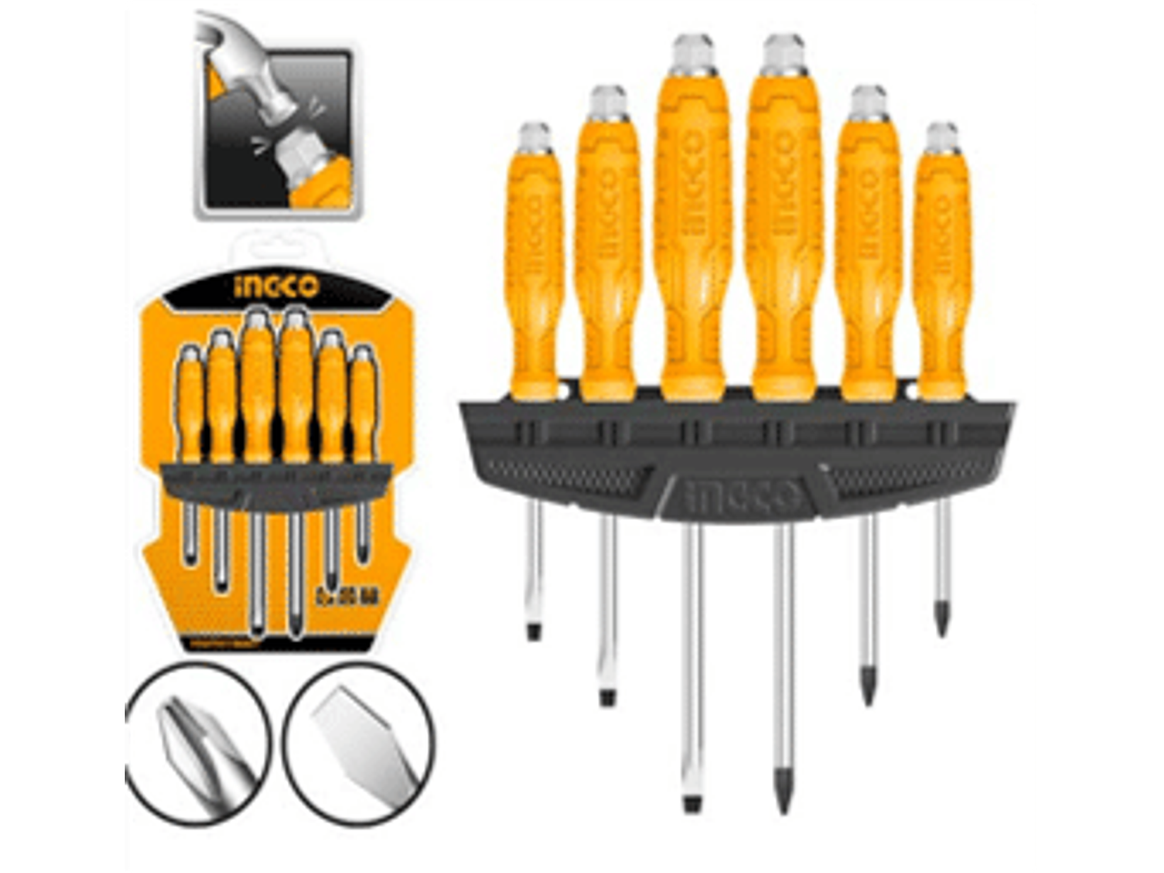 Jgo. Destornilladores para golpe de paleta y cruz, 6pzas.