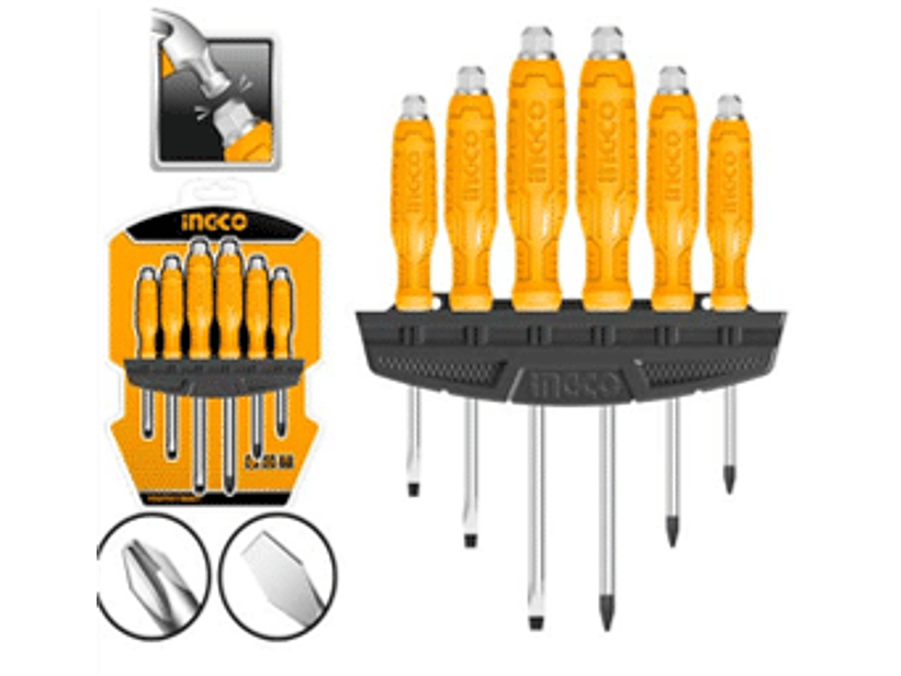 Jgo. Destornilladores para golpe de paleta y cruz, 6pzas.
