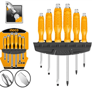 Jgo. Destornilladores para golpe de paleta y cruz, 6pzas.