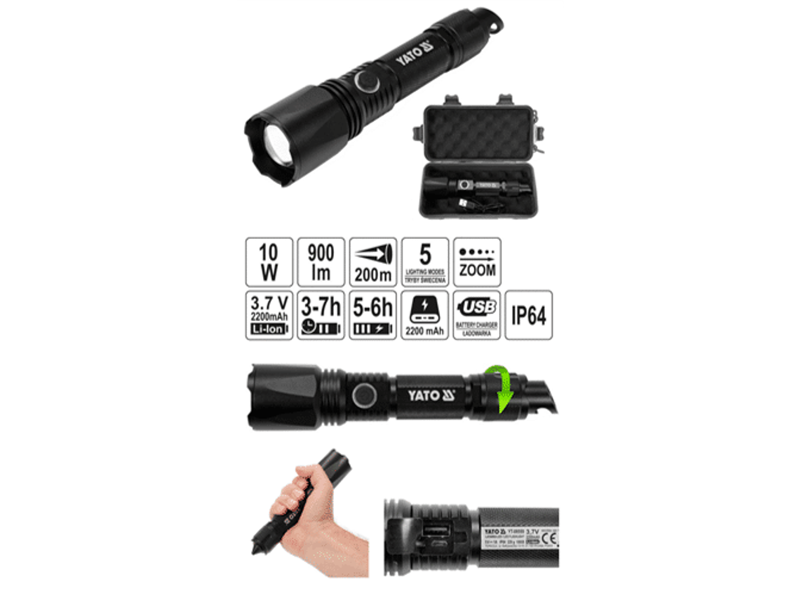 LINTERNA DE MANO RECARGABLE 900 LM