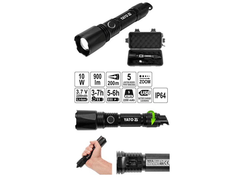 LINTERNA DE MANO RECARGABLE 900 LM