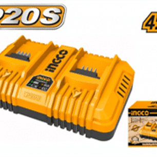CARGADOR DOBLE 4AMP INGCO RAPIDO P/2 BAT 20V Voltaje de entrada nominal: 110V-240V~50/60Hz Corriente de carga: 4A Carga 20V 2
