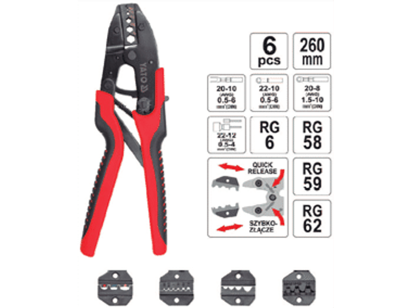 Jgo. Prensa terminales con matrices intercambiables, 6 pzas.