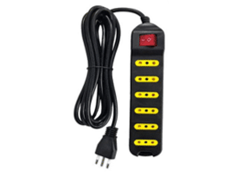 Alargador con interruptor 6 posiciones, 3 metros, color negro