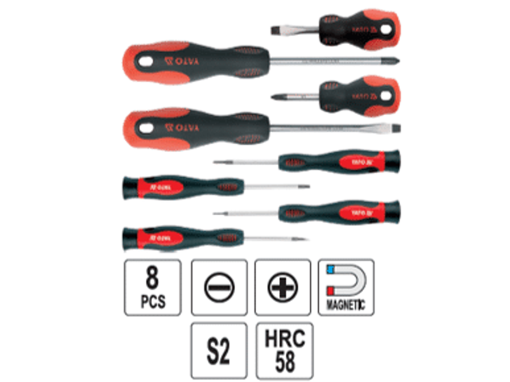 Jgo. Destornilladores paleta y cruz, 8 pzas.