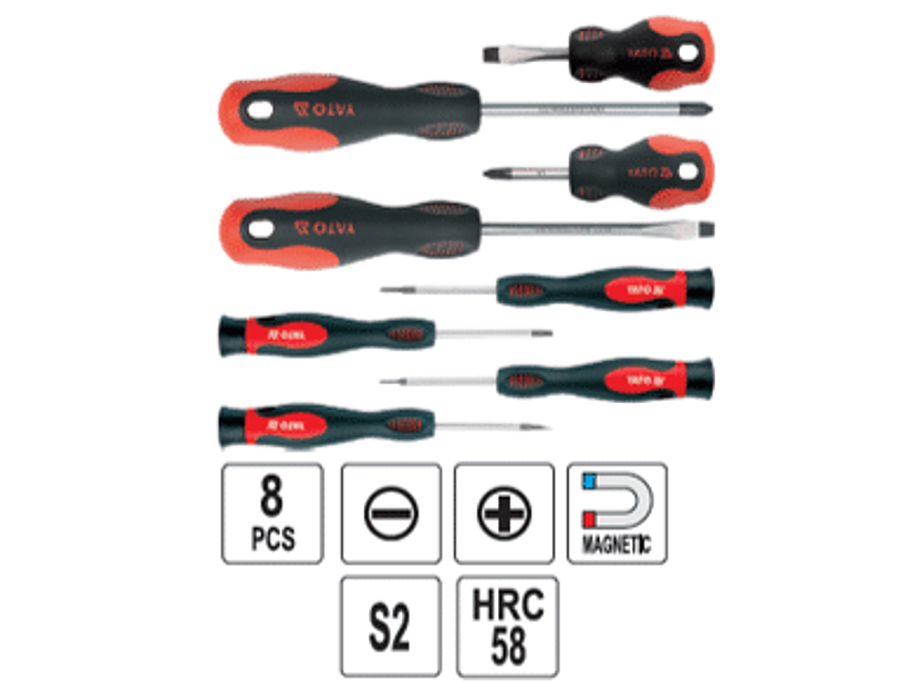 Jgo. Destornilladores paleta y cruz, 8 pzas.