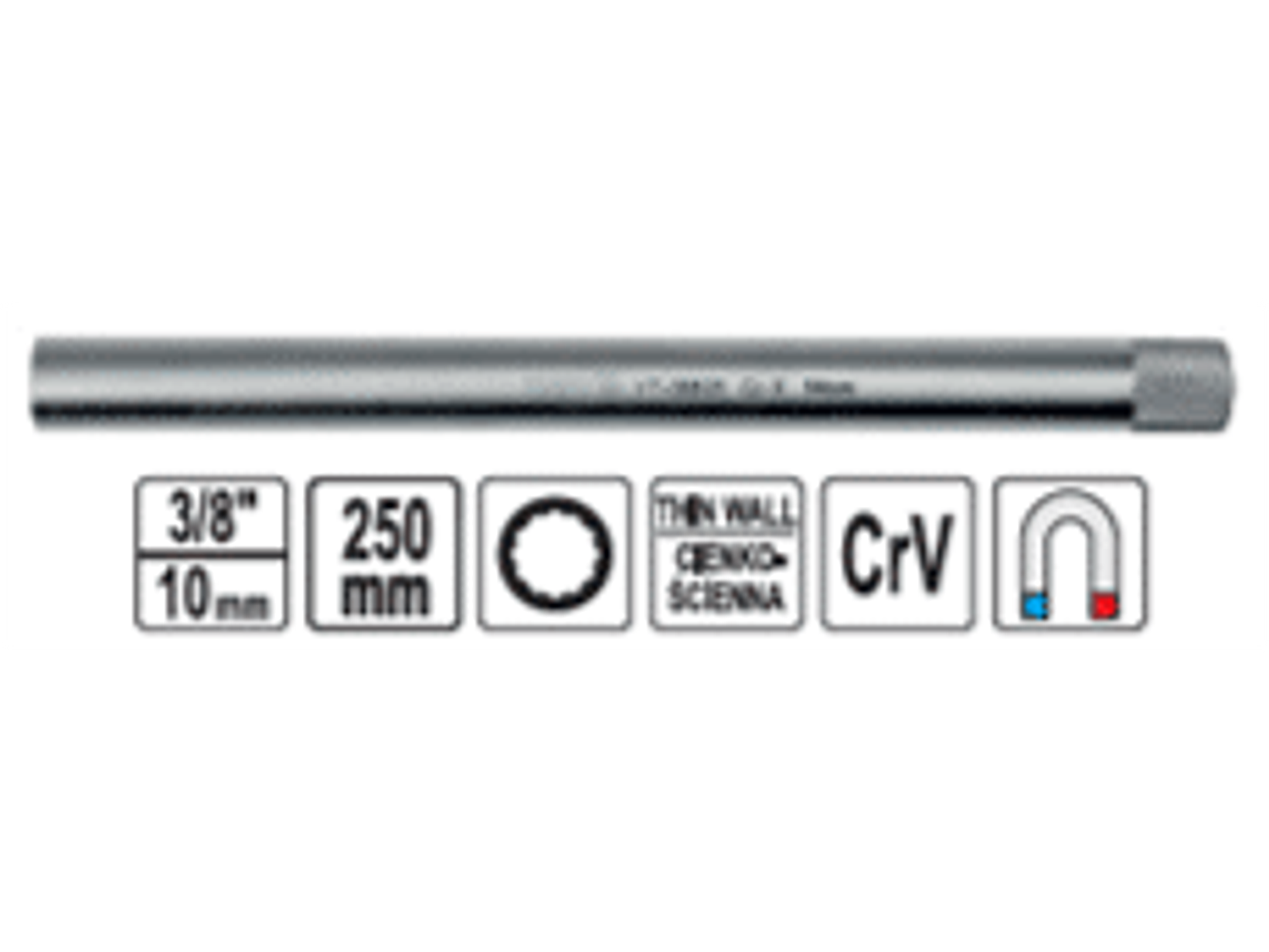 Dado largo poligonal para bujías 3/8