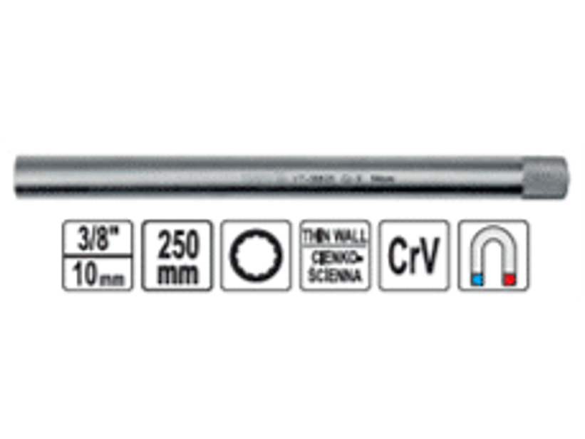 Dado largo poligonal para bujías 3/8