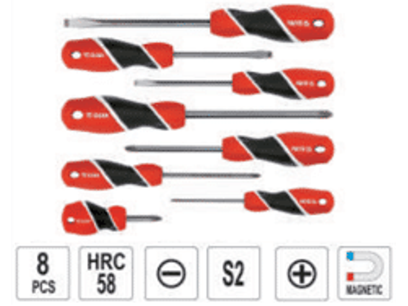 Jgo. Destornilladores paleta y cruz, 8 pzas.