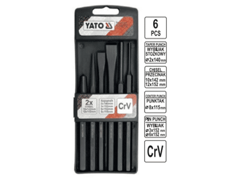 Juego de 6 piezas. Cinceles, botadores y punto centro.