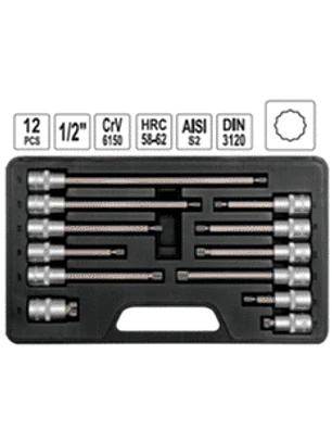 Set dados imbus (estriados o spline) 1/2”, 12 piezas