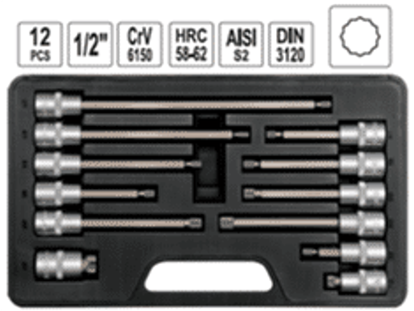 Set dados imbus (estriados o spline) 1/2”, 12 piezas