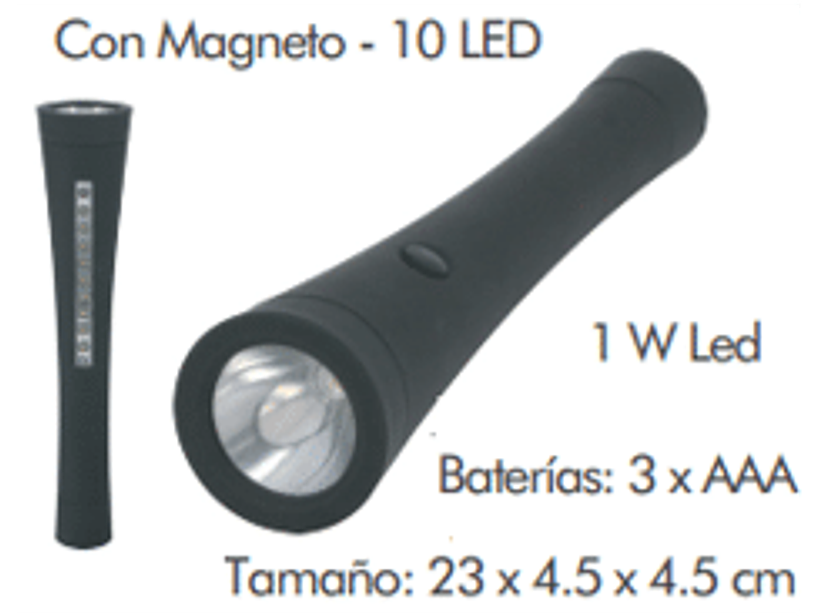 Linterna con 1 led frontal de alta luminosidad x 10 led laterales