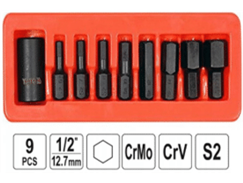 Juego de puntas allen de impacto H6, H7, H8, H10, H12, H14, H17, H19 y adaptador de 1/2