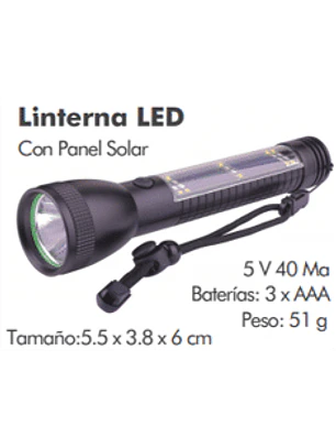 Linterna led recargable con panel solar y puerto USB