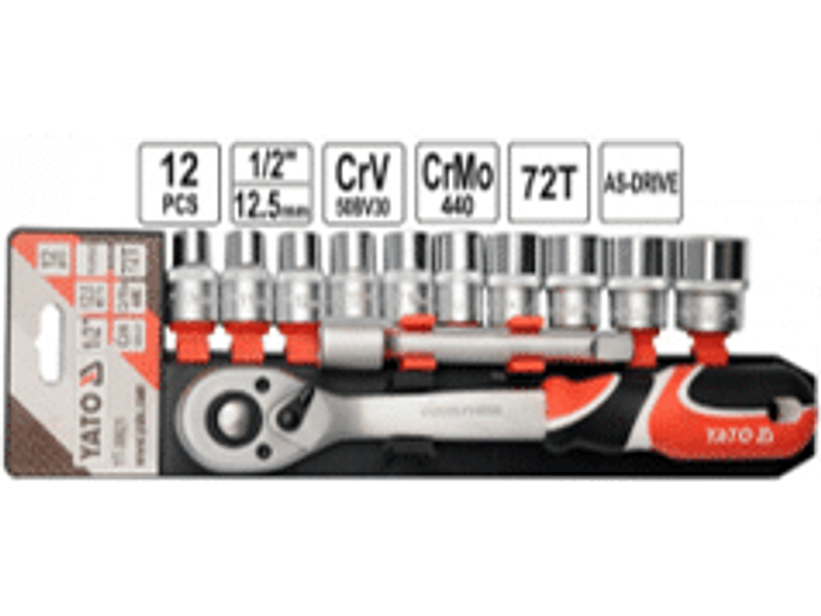 SET DE 12 PIEZAS, LLAVE CHICHARRA DE 1/2” + 10 DADOS Y 1 EXTENSIÓN