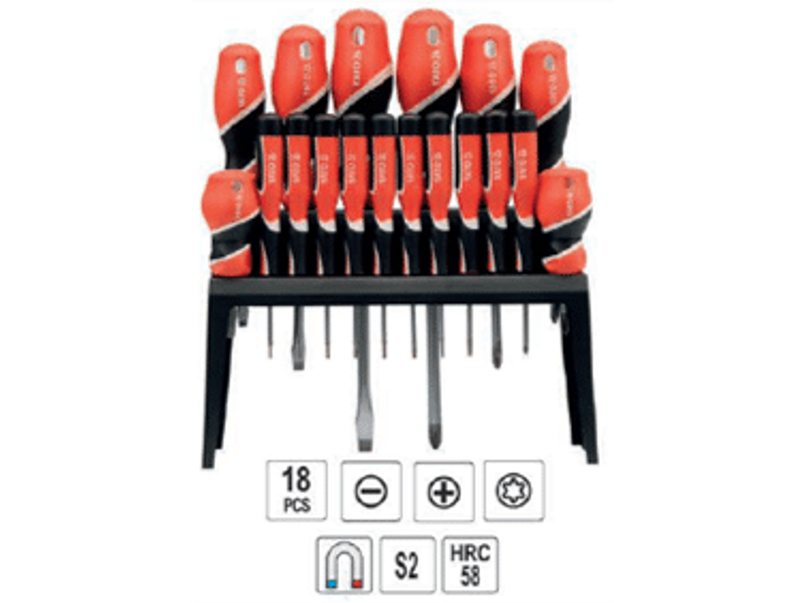 Jgo. Destornilladores paleta, cruz y torx, 18 pzas.