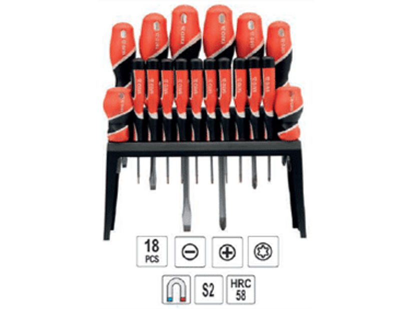 Jgo. Destornilladores paleta, cruz y torx, 18 pzas.