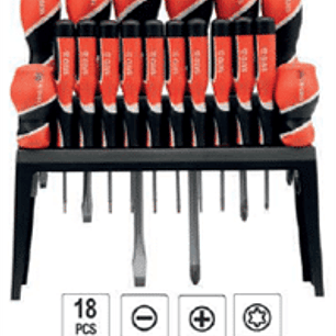 Jgo. Destornilladores paleta, cruz y torx, 18 pzas.