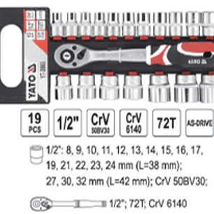 SET DE 19 PIEZAS, LLAVE CHICHARRA DE 1/2” + 18 DADOS