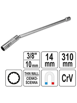 Dado largo poligonal articulado para bujías 3/8