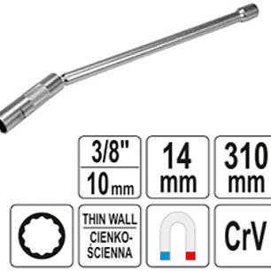 Dado largo poligonal articulado para bujías 3/8