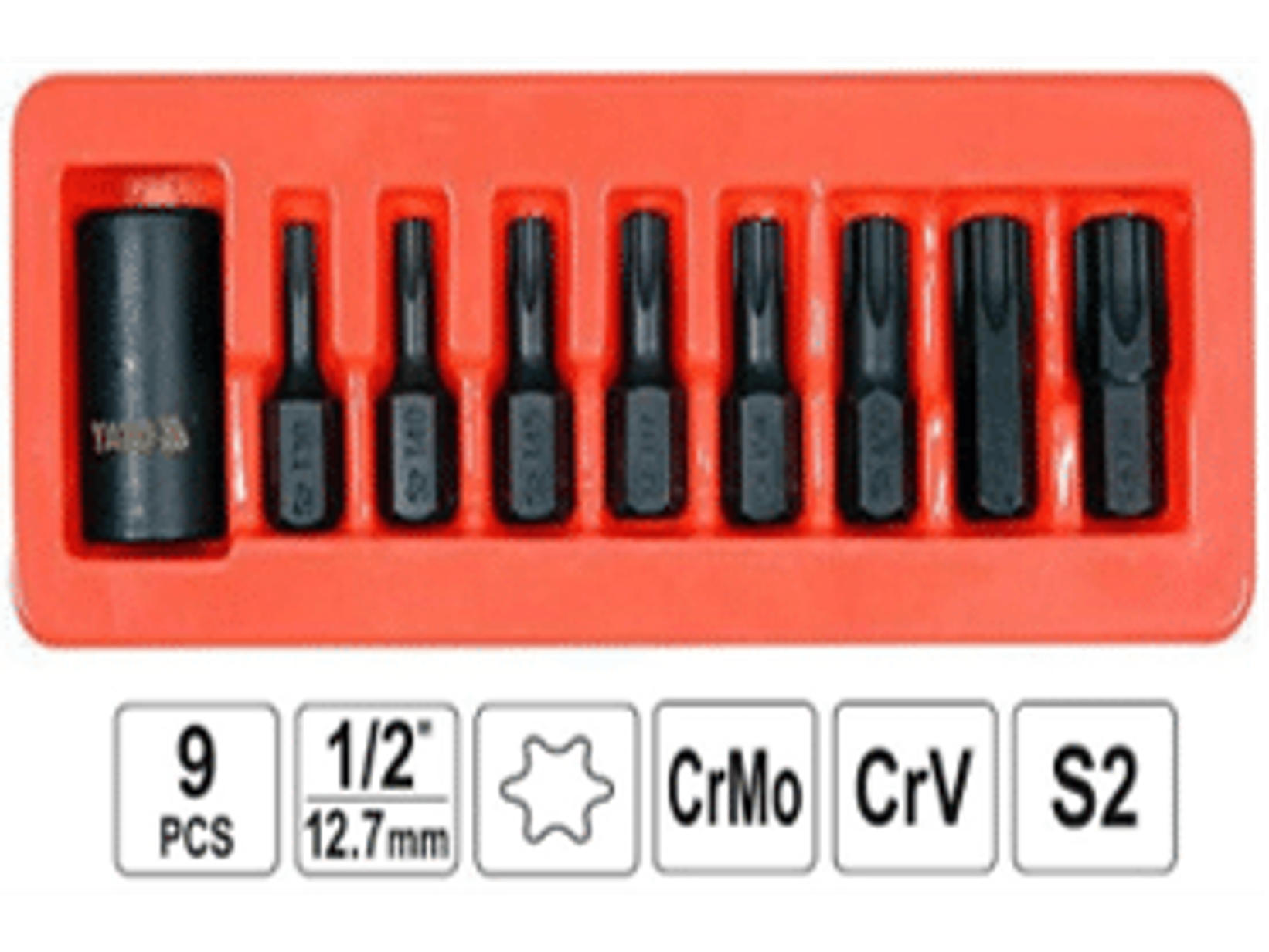 Juego de puntas torx de impacto T30, T40, T45, T47, T50, T55, T60, T70 y adaptador de 1/2 